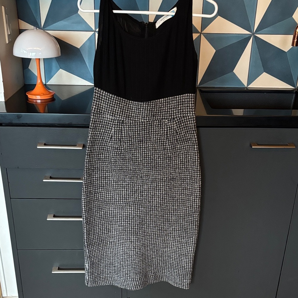 Sparrow Monochrome Houndstooth Wool Dress